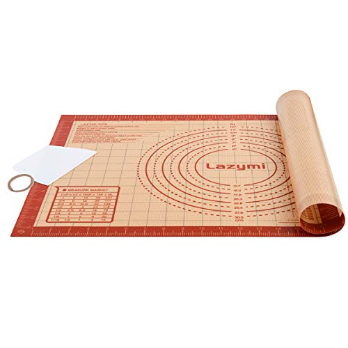 Lazymi Dick Antihafte Backmatte/Backunterlage Silikon rutschfeste Teigmatte Ausrollmatte Silikonmatte Backfolie Backpapier Arbeitsmatte mit Messung 40x60cm für Fondant Pizza Brot Matte, BPA Frei (Rot) von Lazymi