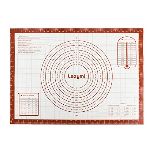 Antihafte Backmatte/Backunterlage Silikon Groß 71x51cm, Rutschfeste Teigmatte Ausrollmatte Silikonmatte Backfolie Backpapier Arbeitsmatte mit Messung für Fondant Pizza Brot Matte, BPA Frei (Rot) von Lazymi