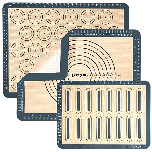 Antihafte Backmatte Silikon mit Messung für Macaron/Kuchen/Brot/Pizza Matte [3 Stück] Backunterlage.Silikonmatte, Backpapier, Backfolie, Ausrollmatte, Teigmatte, Tischset, BPA Frei von Lazymi