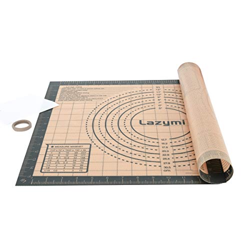 Lazymi Dick Antihafte Backmatte 40×50 cm Rutschfeste Silikon Backunterlage, Teigmatte Ausrollmatte Silikonmatte Backfolie Arbeitsmatte mit Messung für Fondant Pizza Brot Matte (Grau +Teigschneider) von Lazymi