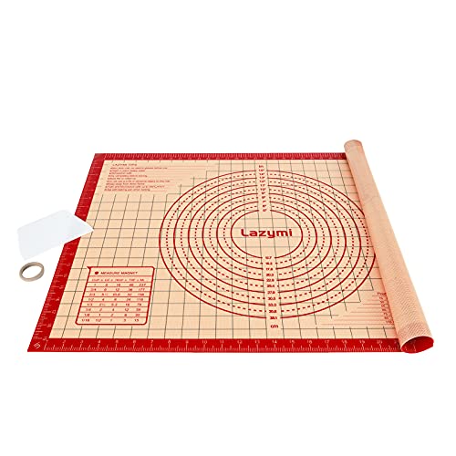 Lazymi Dick Backunterlage Silikon Groß 71 x 51 cm, Antihaft Backmatte rutschfeste Teigmatte Ausrollmatte Arbeitsmatte mit Messung Silikonmatte Backen für Fondant Pizza Brot Matte, BPA Frei (Rot) von Lazymi
