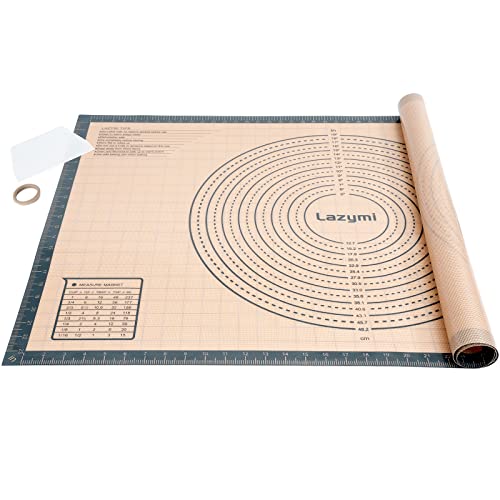 Lazymi Dick Backunterlage Silikon Groß 91 x 61 cm, Antihaft Backmatte rutschfeste Teigmatte Ausrollmatte Arbeitsmatte mit Messung Silikonmatte Backen für Fondant Pizza Brot Matte, BPA Frei (Grau) von Lazymi