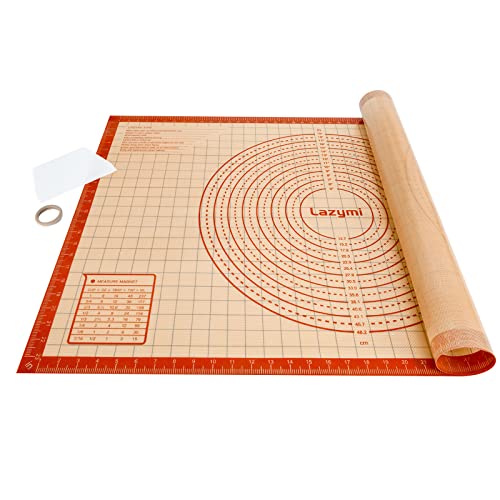 Lazymi Dick Backunterlage Silikon Groß 91 x 61 cm, Antihaft Backmatte rutschfeste Teigmatte Ausrollmatte Arbeitsmatte mit Messung Silikonmatte Backen für Fondant Pizza Brot Matte, BPA Frei (Rot) von Lazymi