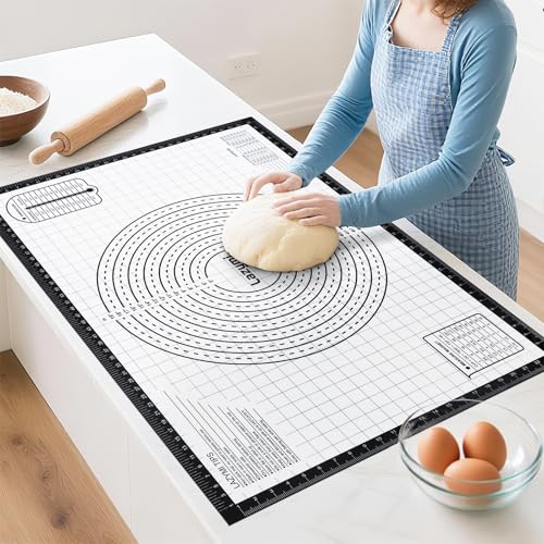 Lazymi Extra Große Backmatte Silikon: Antihafte Teigmatte 91x61 cm - Rutschfeste Backunterlage Ausrollmatte mit Messung - Groß Teigunterlage Wiederverwendbar Backen Zubehör für Teig/Fondant/Pizza/Brot von Lazymi
