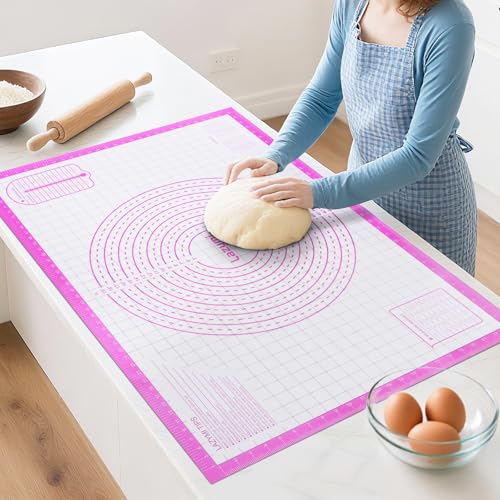 Lazymi Extra Große Backmatte Silikon: Antihafte Teigmatte 91x61cm - Rutschfeste Backunterlage Ausrollmatte für Teig - Teigunterlage mit Messung Silikonbackmatte für Fondant/Pizza/Brot Backen , Violett von Lazymi