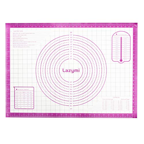 Große Antihafte Backmatte/Backunterlage Silikon Rutschfeste Teigmatte Ausrollmatte Silikonmatte Backfolie Backpapier Arbeitsmatte mit Messung 71x51cm für Fondant Pizza Brot Matte, BPA Frei (Lila) von Lazymi