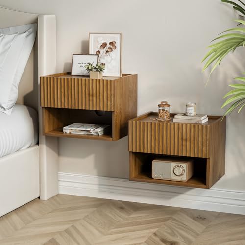 Schwebender Nachttisch Schlafzimmer Nachttisch - Schwebender Nachttisch Set 2 für kleine Räume, Wandschrank mit Aufbewahrungsschublade, brauner moderner Nachttisch für Wohnheim, Wohnzimmer, Flur Schwebender Nachttisch Schlafzimmer Nachttisch - Schwebender Nachttisch Set 2 für kleine Räume, Wandschrank mit Aufbewahrungsschublade, brauner moderner Nachttisch für Wohnheim, Wohnzimmer, Flur von Lazzanto