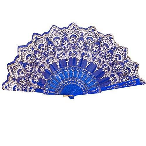 Lazzboy Chinesischen/Spanischen Stil Tanz Hochzeit Spitze Seide Falten Hand Blume Fan Spitzenfächer Stickerei Dance Party Faltbarer Held Flower Lady Folding Handfächer(C) von Lazzboy