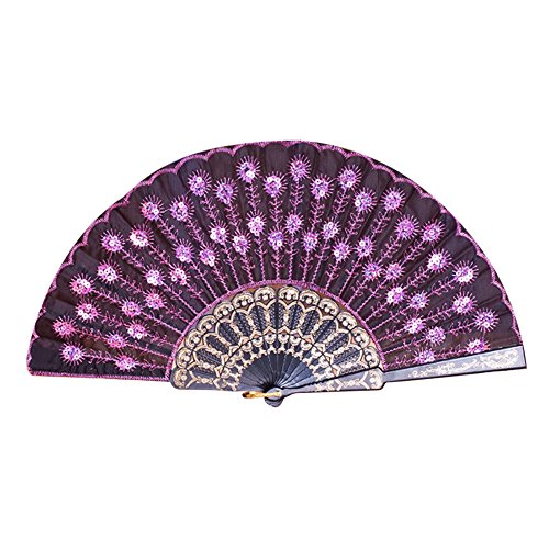 Lazzboy Peacock Pattern Folding Hand Danc Fan Pailletten Bestickt Party Hochzeit Prom Handfächer Fächer Mit Blumenmotiv Länge Gefaltet(B) von Lazzboy
