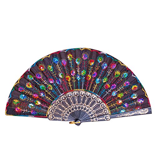 Lazzboy Peacock Pattern Folding Hand Danc Fan Pailletten Bestickt Party Hochzeit Prom Handfächer Fächer Mit Blumenmotiv Länge Gefaltet(E) von Lazzboy