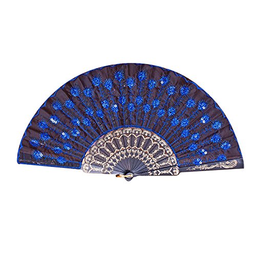 Lazzboy Peacock Pattern Folding Hand Danc Fan Pailletten Bestickt Party Hochzeit Prom Handfächer Fächer Mit Blumenmotiv Länge Gefaltet(F) von Lazzboy