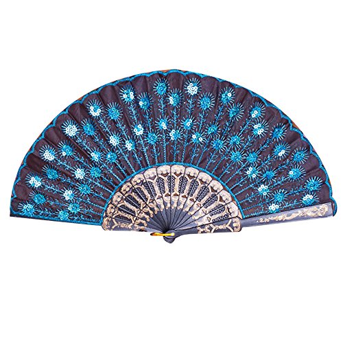 Lazzboy Peacock Pattern Folding Hand Danc Fan Pailletten Bestickt Party Hochzeit Prom Handfächer Fächer Mit Blumenmotiv Länge Gefaltet(I) von Lazzboy