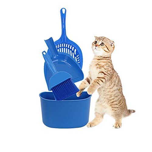 4 Stück Katzenstreuschaufel Set Streuschaufel Besen Katzenstreu Katzenklo Kotschaufel mit flexiblem Langem Griff Cat Litter Scoop Sifter Deep Shovel für Haustiere, Hund, Katze Plastik Blau von Lazzykit