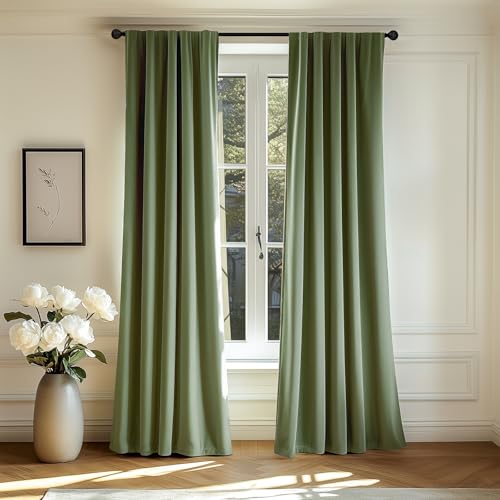 Lazzzy Grner Samt Verdunkelungsvorhang Thermoisolierter Vorhang 274 cm extra Langer Vorhang fr Schlafzimmer Wohnzimmer Verdunkelung Vorhnge Weich Luxus Samt Gardinenstange Tasche 1 Panel Salbeigrn von Lazzzy