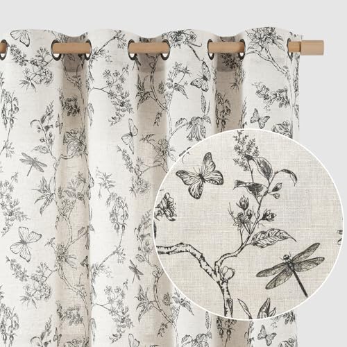 Lazzzy Leinen-Vorhänge mit Blumenmuster, 274 cm Länge, Vorhänge für Wohnzimmer, Schlafzimmer, Lichtfilterung, Landhausstil, Vintage, Ösenvorhang, 2 Paneele, Schwarz auf Beige Lazzzy Leinen-Vorhänge mit Blumenmuster, 274 cm Länge, Vorhänge für Wohnzimmer, Schlafzimmer, Lichtfilterung, Landhausstil, Vintage, Ösenvorhang, 2 Paneele, Schwarz auf Beige von Lazzzy
