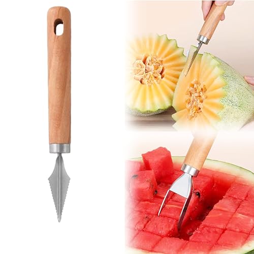 2 in 1 Wassermelonen Schneider aus Edelstahl, Praktisches Obstmesser mit Kugelausstecher & Multifunktions Küchenwerkzeug, Auch für Mango und Drachenfrucht (Obstschnitzmesser) von Lbotr