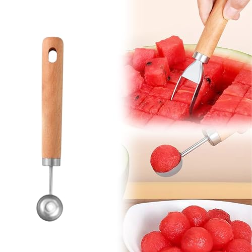 2 in 1 Wassermelonen Schneider aus Edelstahl, Praktisches Obstmesser mit Kugelausstecher & Multifunktions Küchenwerkzeug, Auch für Mango und Drachenfrucht (Obstschöpfer) von Lbotr