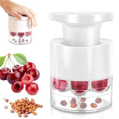 Cherry Pitter, Strunkentferner, Mehrfach Entsteiner FüR Kirschen & Oliven Mit AuffangbehäLter, Cherry Seed Remover, Manueller Kernentferner FüR Marmelade Und Kuchenvorbereitung (Weiß) von Lbotr