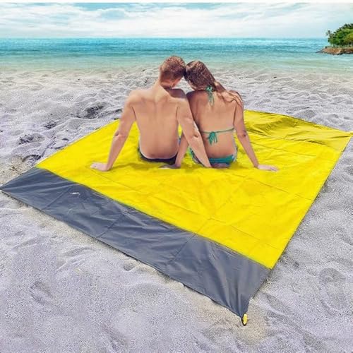 Lbotr Sand-Free Mat, Sandabweisende Picknickdecke Outdoor, Sandfreie Stranddecke, Wasserdichtes Camping Strandtuch Aus Oxford-Stoff, Park Und Festivals, Strand ZubehöR (Gelb, 200 * 210cm) von Lbotr