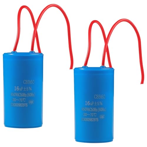 2 Stück Kondensator CBB60 16µF 450V 50/60 Hz Arbeitskondensator mit Anschlußkabel Anlaufkondensator Motorstartkondensator 16uF von LbsAMP