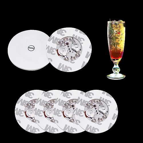 6 STK LED Sticker Stimmungslichter kaltes weißes Licht Selbstklebende Leuchtsticker mit 4 SMD LED Batterien und 3-M Klebefolie Flaschenbeleuchtung zum unter LED Bar Untersetzer Lichter für Party von LbsAMP
