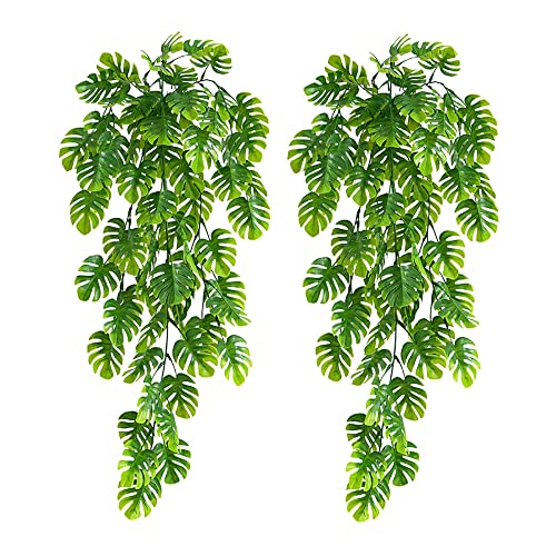 LbsAMP 2 Stück Künstliche Hängepflanze Hellgrüne 70 cm Lang Kunstpflanze Künstliche Monstera Blätter Gefälschte Ivy Hängende Girlanden für Hochzeit Hausgarten Wanddekor Hängekörbe von LbsAMP