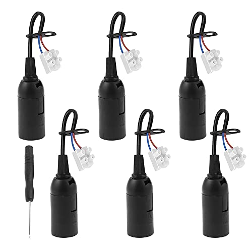 LbsAMP 6 Stück E14 Ersatzfassung 2A 250V Glühbirnenfassung mit 1 Schraubendreher Lampenfassung mit Kabel Schwarze Renovierfassung Baustellenfassung von LbsAMP