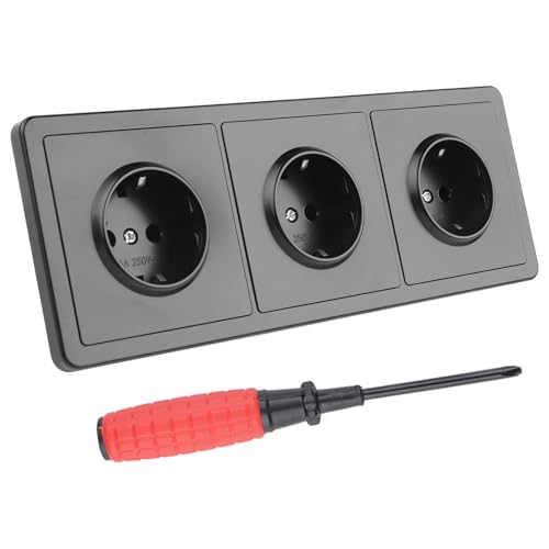 Steckdose Dreifach Schwarz Matt mit 1 Schraubendreher Steckdose Unterputz 3Fach 220-250V/16Amp Steckdose mit Erhöhtem Berührungsschutz Schutzkontaktsteckdosen Aufputz Wandsteckdosen - 226×82mm von LbsAMP