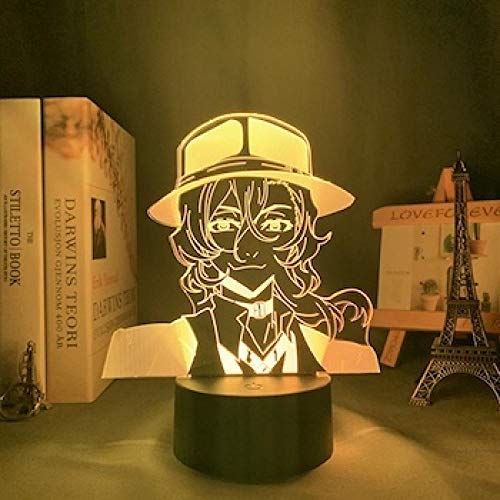Anime 3D Nachtlicht Osamu Dazai Bungo Streune Hunde Raumdekoration Nakahara Chuya Dazai Illusion Lampe Weihnachten Geburtstagsgeschenk-16 Farbe mit Fernbedienung_A3 von Lbvrgg
