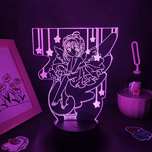 Cardcaptor Sakura - Anime Figuren 3D LED-Lampen Manga Nachtlichter Geschenke für Freunde Schlafzimmer Schlafzimmer Nachttisch Dekor Illusion Licht-7 Farbe keine Fernbedienung von Lbvrgg