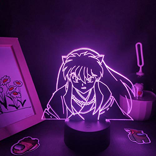 Inuyasha Anime Figure 3D LED Nachtlicht Lampen RGB Bunte Manga Geschenk für Freund Schlafzimmer Nachttisch Tisch Dekor Illusion Licht-7 Farbe keine Fernbedienung von Lbvrgg