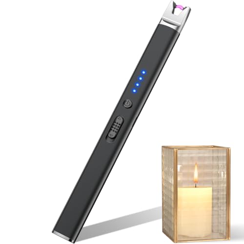 LcFun Lichtbogen Feuerzeug Elektrisch, Typ C Aufladbar Elektrisches Feuerzeug, Winddicht Lang Stabfeuerzeug USB Aufladbar, Plasma Feuerzeuge für Küche Herd Camping, Kamin Feuerwerk (Schwarz) von LcFun