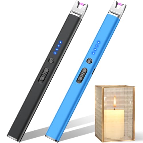 LcFun Lichtbogen Feuerzeug Elektrisch, USB Aufladbar Feuerzeug Winddichtes Elektro Kerzenanzünder Plasma Feuerzeuge für Kerzen Anzünden, Gasherd (2 Stück Schwarz+Blau) von LcFun