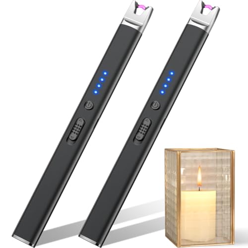 LcFun Lichtbogen Feuerzeug Elektrisch Stabfeuerzeug USB Aufladbar Elektrisches Feuerzeug Winddichtes Elektro Kerzenanzünder Plasma Feuerzeuge für Kerzen Anzünden, Gasherd (2 Stück Schwarz) von LcFun