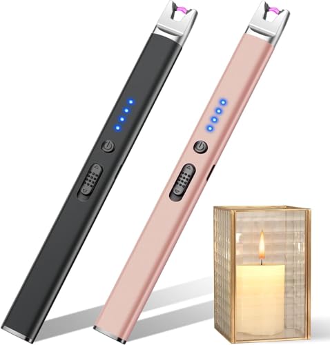 LcFun Lichtbogen Feuerzeug Elektrisch Stabfeuerzeug USB Aufladbar Feuerzeug Winddichtes Elektro Kerzenanzünder Plasma Feuerzeuge für Kerzen Anzünden, Gasherd (2 Stück Schwarz+Gold) von LcFun