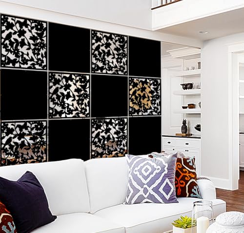 Lchen 12 Stück PVC-Wandtrenner mit Schmetterlings-Blumen-Vogel, Wanddekoration, für Zuhause, Büro, Hotel, Bar (schwarz) von Lchen