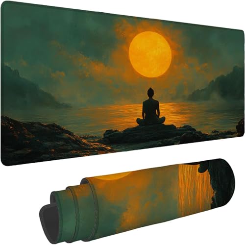 Gaming Mauspad 1200 x 600 x 3mm Mauspad XXL Wasserdicht Abriebfest mit Vernähten Kanten Grün Schreibtischunterlage Verbessert Geschwindigkeit und Präzision für PC, Laptop Computer, Zen Muster xn-587 von Lchtooog