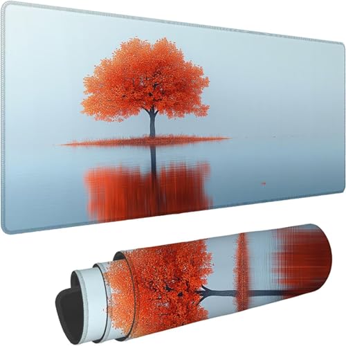 Gaming Mauspad 1200 x 600 x 3mm Mauspad XXL Wasserdicht Abriebfest mit Vernähten Kanten Hellblau Schreibtischunterlage Verbessert Geschwindigkeit und Präzision für Laptop Computer, Baum Muster xn-652 von Lchtooog