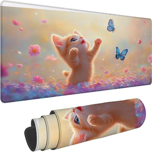 Gaming Mauspad 1200 x 600 x 3mm Mauspad XXL Wasserdicht Abriebfest mit Vernähten Kanten Traum Schreibtischunterlage Verbessert Geschwindigkeit und Präzision für Laptop Computer, Katze Muster xn-642 von Lchtooog