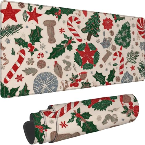 Gaming Mauspad 600 x 300 x 3mm Mauspad XXL Wasserdicht Abriebfest mit Vernähten Kanten Creme Schreibtischunterlage Verbessert Geschwindigkeit und Präzision für PC, Büro Weihnachtsbaum Muster xn-644 von Lchtooog