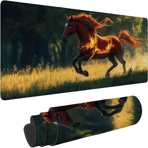 Gaming Mauspad 600 x 300 x 3mm Mauspad XXL Wasserdicht Abriebfest mit Vernähten Kanten Grün Schreibtischunterlage Verbessert Geschwindigkeit und Präzision für Laptop Computer, Pferde Muster xn-593 von Lchtooog