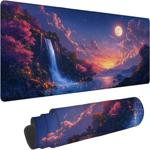Gaming Mauspad 600 x 300 x 3mm Mauspad XXL Wasserdicht Abriebfest mit Vernähten Kanten Sonnenuntergang Schreibtischunterlage Verbessert Geschwindigkeit und Präzision für PC, Büro Fallen Muster xn-576 von Lchtooog