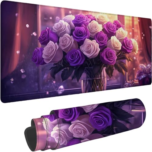 Gaming Mauspad 600 x 300 x 3mm Mauspad XXL Wasserdicht Abriebfest mit Vernähten Kanten Traum Schreibtischunterlage Verbessert Geschwindigkeit und Präzision für Laptop Computer, Blume Muster xn-621 von Lchtooog