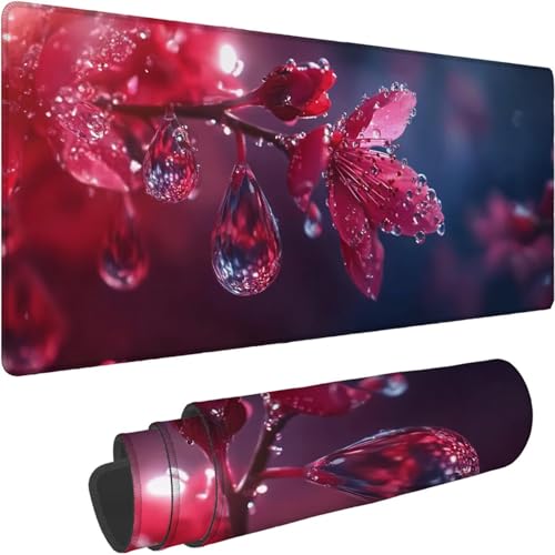 Gaming Mauspad 600 x 300 x 3mm Mauspad XXL Wasserdicht Abriebfest mit Vernähten Kanten Traum Schreibtischunterlage Verbessert Geschwindigkeit und Präzision für Laptop Computer, Blume Muster xn-625 von Lchtooog