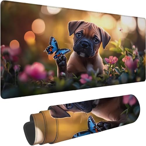 Gaming Mauspad 600 x 300 x 3mm Mauspad XXL Wasserdicht Abriebfest mit Vernähten Kanten Traum Schreibtischunterlage Verbessert Geschwindigkeit und Präzision für PC, Laptop Computer, Hund Muster xn-638 von Lchtooog