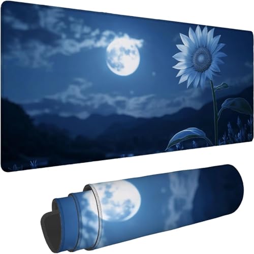 Gaming Mauspad 800 x 400 x 3mm Mauspad XXL Wasserdicht Abriebfest mit Vernähten Kanten Blau Schreibtischunterlage Verbessert Geschwindigkeit und Präzision für PC, Büro Sonnenblume Muster xn-550 von Lchtooog