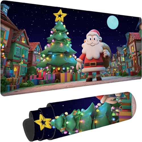 Gaming Mauspad 800 x 400 x 3mm Mauspad XXL Wasserdicht Abriebfest mit Vernähten Kanten Blau Schreibtischunterlage Verbessert Geschwindigkeit und Präzision für PC, Büro Weihnachtsbaum Muster xn-545 von Lchtooog