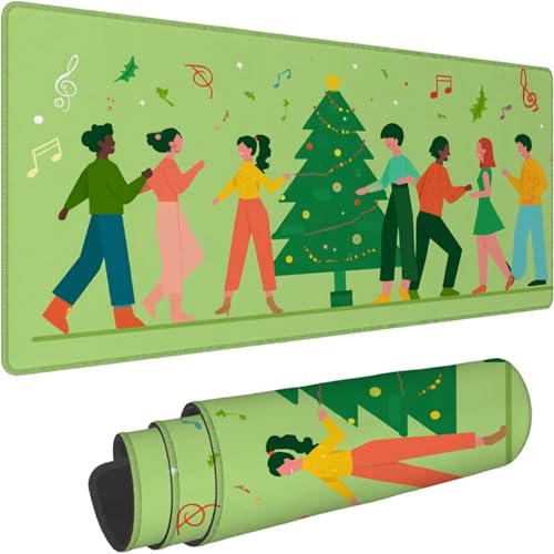 Gaming Mauspad 800 x 400 x 3mm Mauspad XXL Wasserdicht Abriebfest mit Vernähten Kanten Grün Schreibtischunterlage Verbessert Geschwindigkeit und Präzision für PC, Büro Weihnachtsbaum Muster xn-606 von Lchtooog