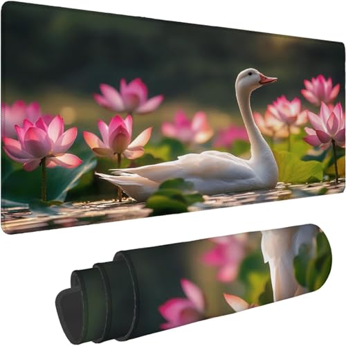 Gaming Mauspad 800 x 400 x 3mm Mauspad XXL Wasserdicht Abriebfest mit Vernähten Kanten Grün Schreibtischunterlage Verbessert Geschwindigkeit und Präzision für PC, Laptop Computer, Gans Muster xn-588 von Lchtooog