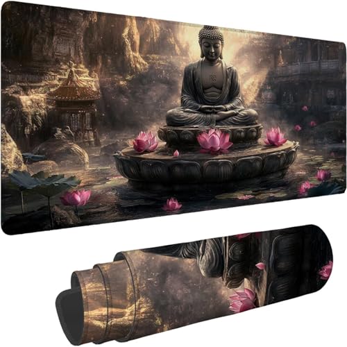 Gaming Mauspad 800 x 400 x 3mm Mauspad XXL Wasserdicht Abriebfest mit Vernähten Kanten Lotus Schreibtischunterlage Verbessert Geschwindigkeit und Präzision für PC, Laptop Computer, Zen Muster xn-555 von Lchtooog